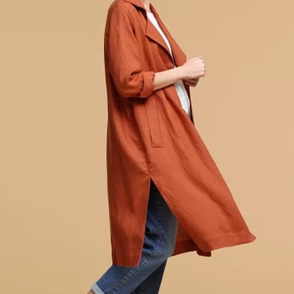 Orange Pekoe Trench Coat new with tags by Eileen Fisher HEAVY LINEN Size 1X - Picture 2 of 11